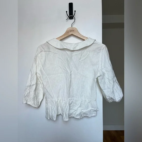 NWT ZARA Voluminous Peter Pan Collar Jacquard Shirt Blouse XS - Picture 7 of 7